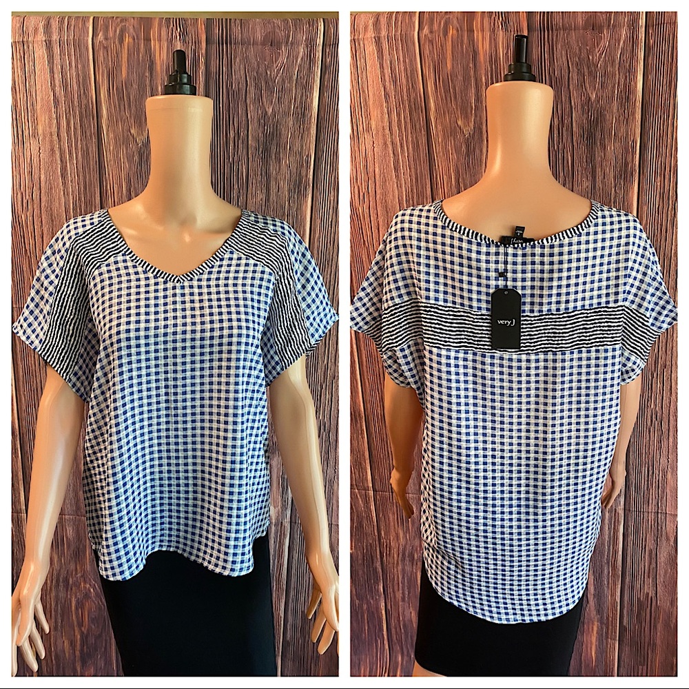 Very J size small NWT boho plaid and striped summer blouse top